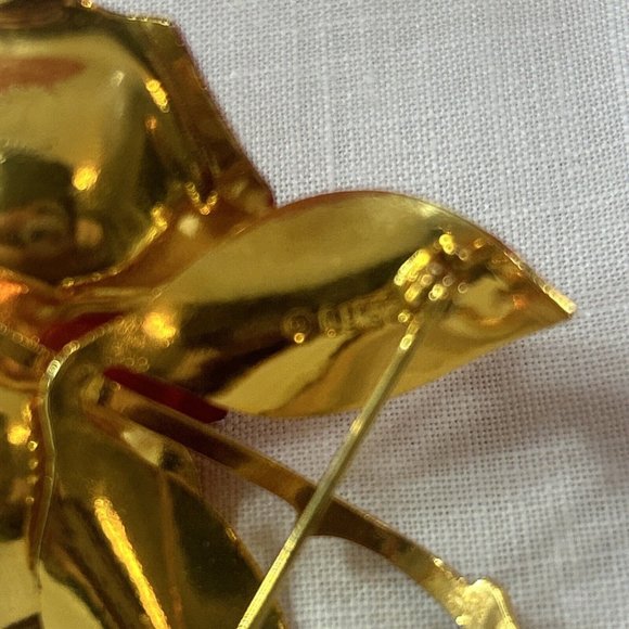 CERRITO Enamel Red Rose Flower Brooch Pin Vintage Approx 2.5" - Picture 8 of 10